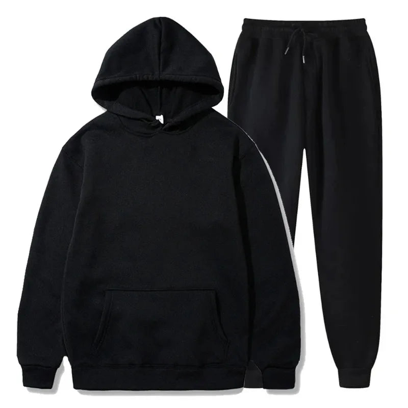 Basic Fleece Hoodies And Sweat Pants Set Men Jogger Set Wholesale Track Suit Sportswear Tracksuits Unisex Ensemble Jogging Homme - ATFH
