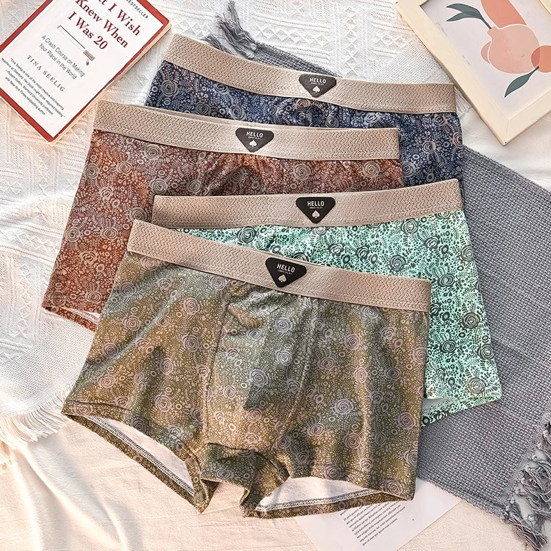 4pcs Men Underwear Cotton Men Boxer Shorts Medium Waist Breathable Men Panties Larger Size 6XL-Lot Soft Comfortable Men Boxer