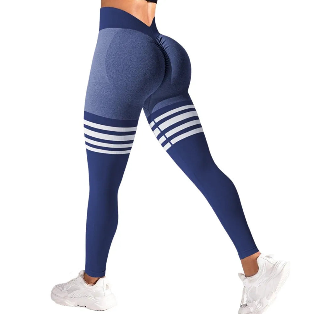 Women Seamless Stripe Yoga Pants High Waist Sexy Tummy Control Scrunch Butt Lifting GYM Workout Leggings Sports Fitness Clothing - ATFH