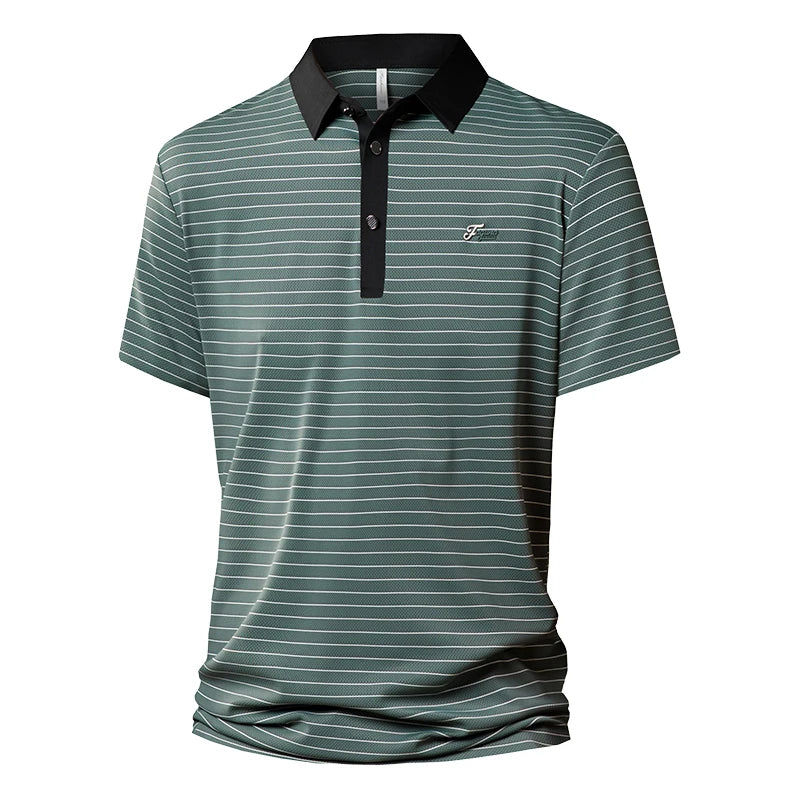 Outdoor Casual Commercial Affairs Men Polo Shirt New Loose Stripe Comfort Breathable Tops Summer Fashion Versatile T Shirt Men