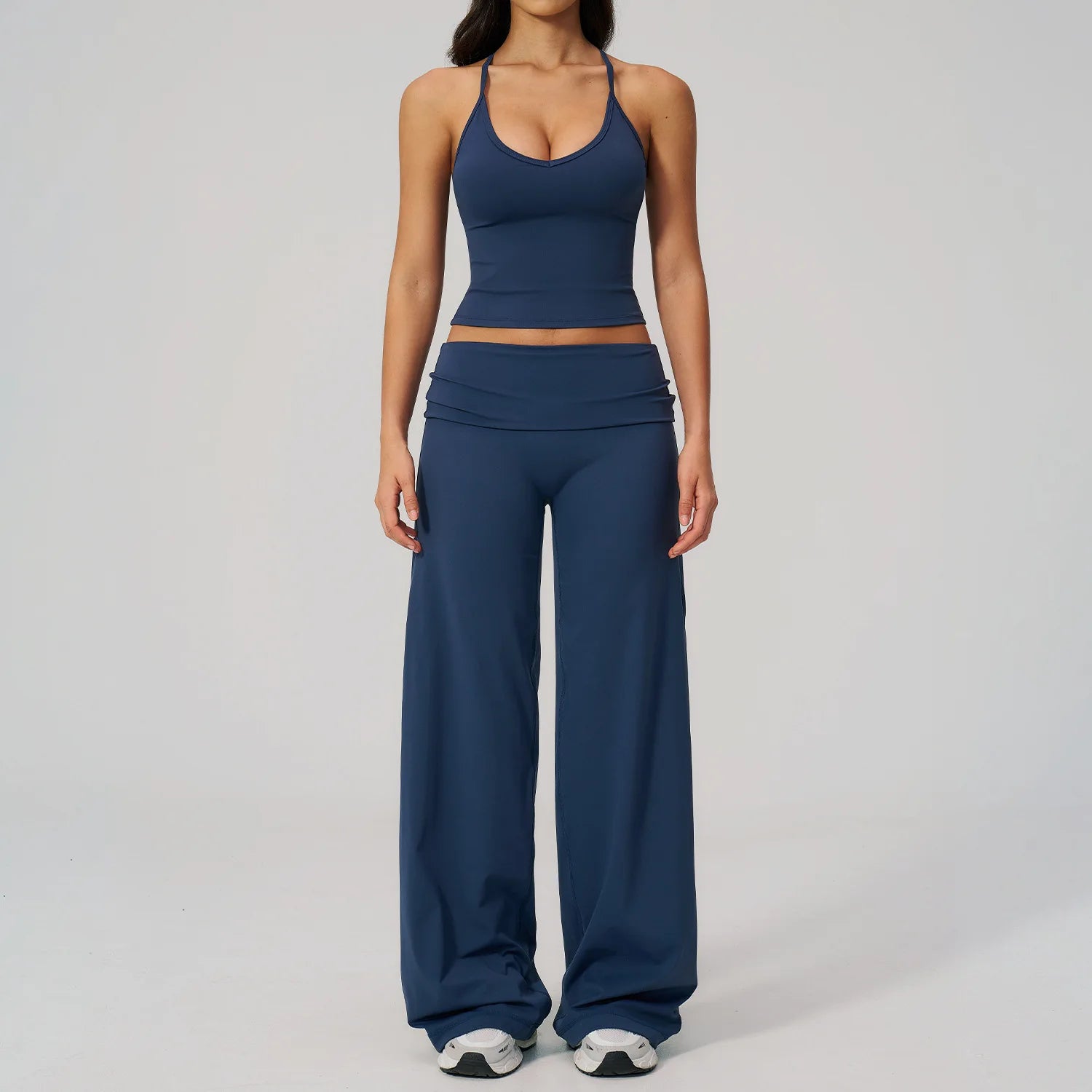 2PCS Fitness Suit Gym Tracksuits Deep V Yoga Bra Athletic Wear Female High Waist Workout Flared Pants Sports Set Yoga Clothes