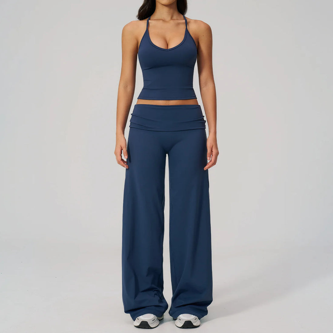 2PCS Fitness Suit Gym Tracksuits Deep V Yoga Bra Athletic Wear Female High Waist Workout Flared Pants Sports Set Yoga Clothes