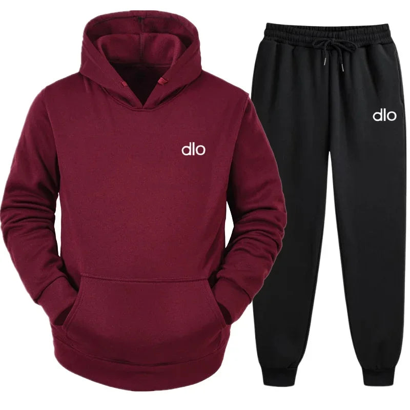 Spring  Autumn Men's Hooded Jogging Gym Fitness and Leisure Set Street Fashion Y2K Clothing Printed Neutral Sports 2-piece Set
