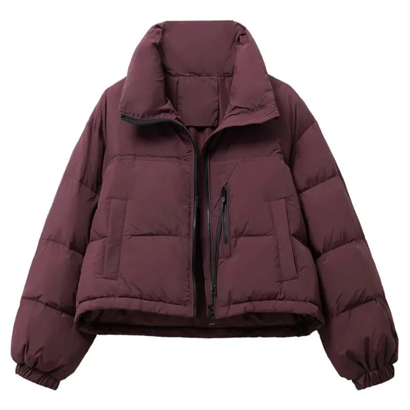 2025 New Winter  Korean Loose Short Stand-up Collar Cotton Padded Jacket Women Thicken Warm  Elegant Parkas Female Outwear
