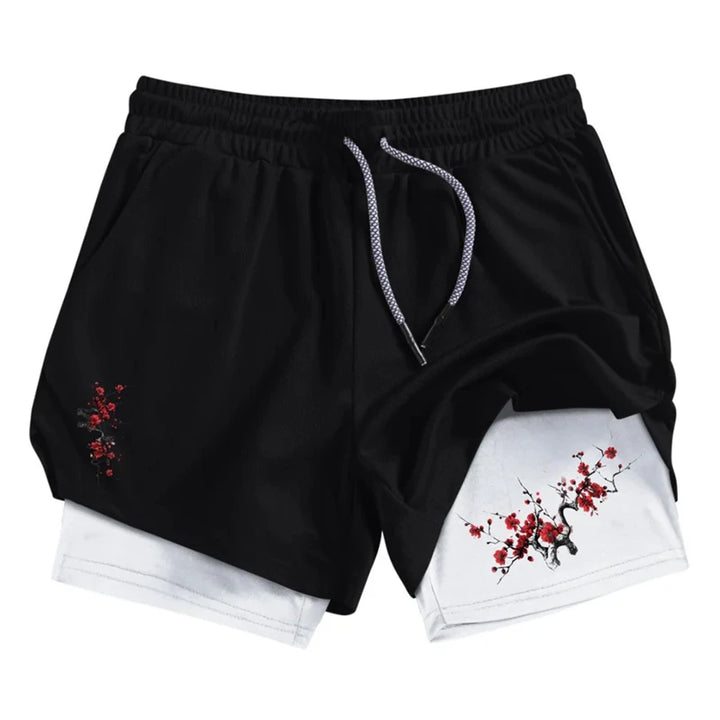 Blossom Print 2 in 1 Performance Shorts for Men Athletic Quick Dry Shorts with Phone Pocket Summer Gym Workout Running Shorts