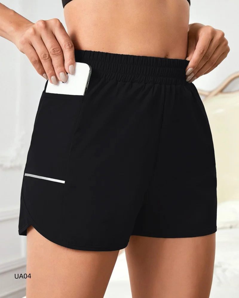 Women's High-Waisted Running Shorts Quick Dry Sports Gym Shorts Reflective Strip Elastic Waist for Yoga Fitness Streetwear Tahsi Fashion House