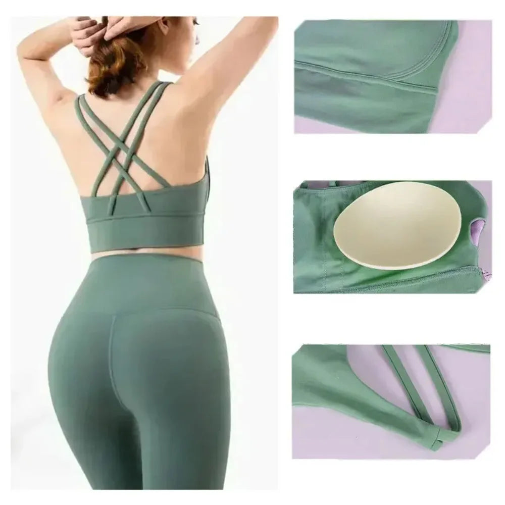 Women's 2 Piece Sports Set - High Waist Booty-Lifting Leggings with Back Pocket & Sports Bra Yoga/Gym/Running Workout Outfit - ATFH