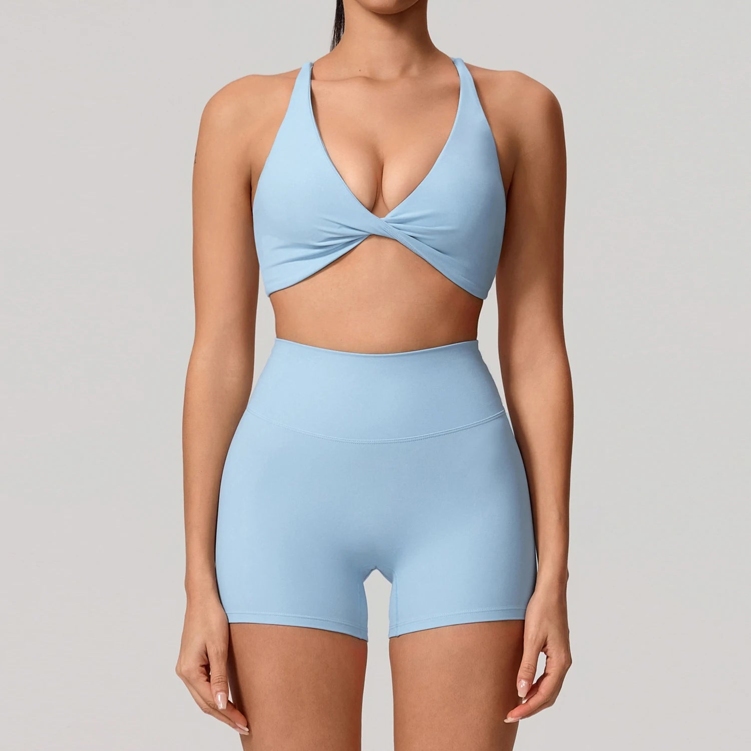 New Summer 2Pcs Women's Quick-Dry Sports Set V-Shaped Bra Female Sleeveless Yoga Outfit Gym Two-Piece Woman Sport Clothes - ATFH