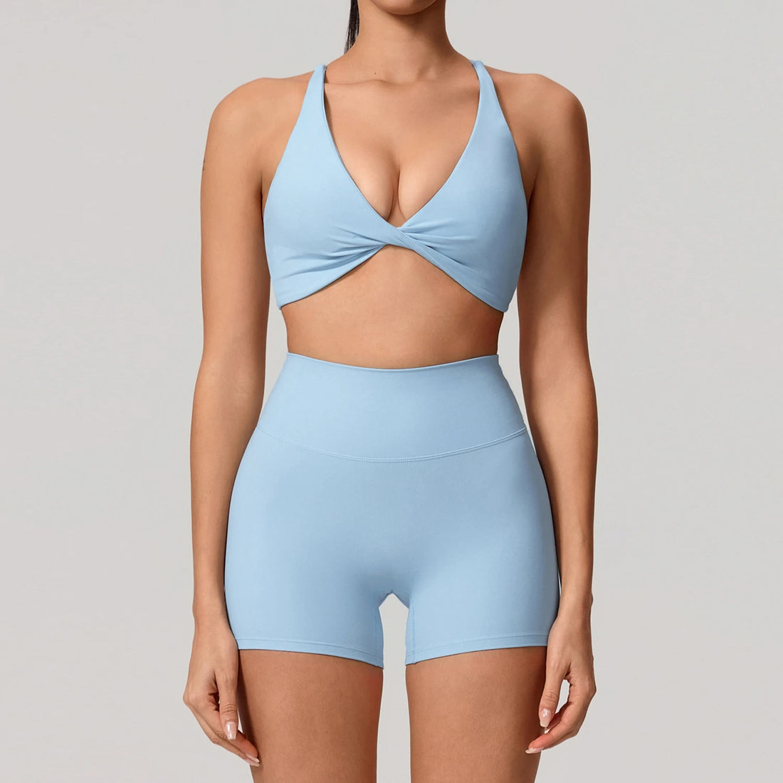 New Summer 2Pcs Women's Quick-Dry Sports Set V-Shaped Bra Female Sleeveless Yoga Outfit Gym Two-Piece Woman Sport Clothes - ATFH