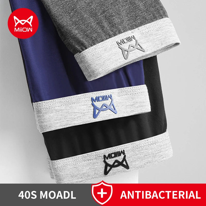 MiiOW 3pcs 40S Modal Men Boxers Underwear Breathable Mesh Men's Panties Boxershorts 3A Graphene Antibacterial Man Underpants