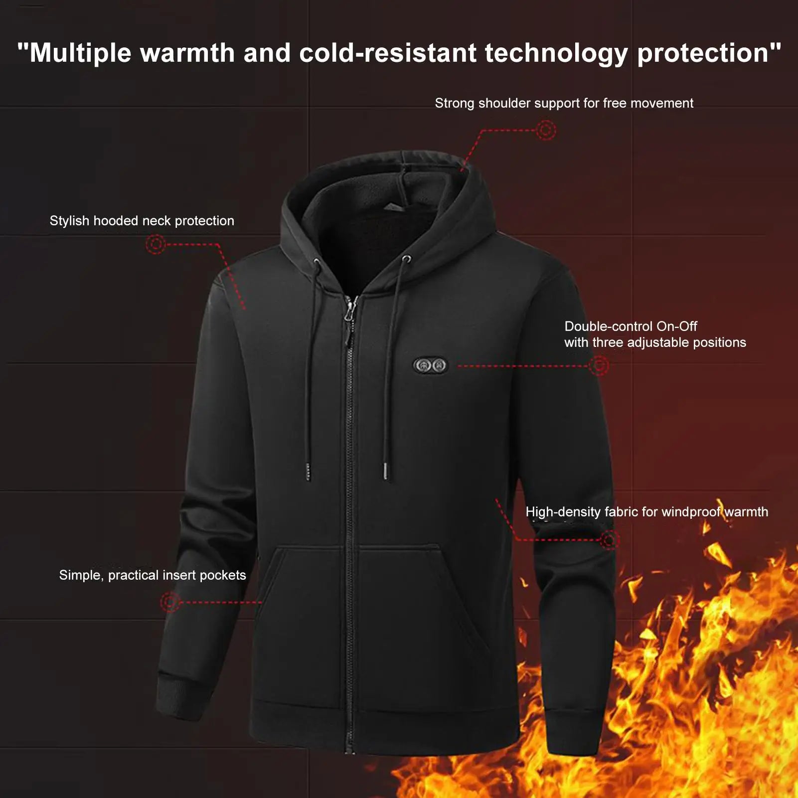 Heated Sweatshirt 17 Heating Zones 3 Settings Warm Jacket USB Charging Warm Sweatshirt For Winter Camping Office Work Travel - ATFH