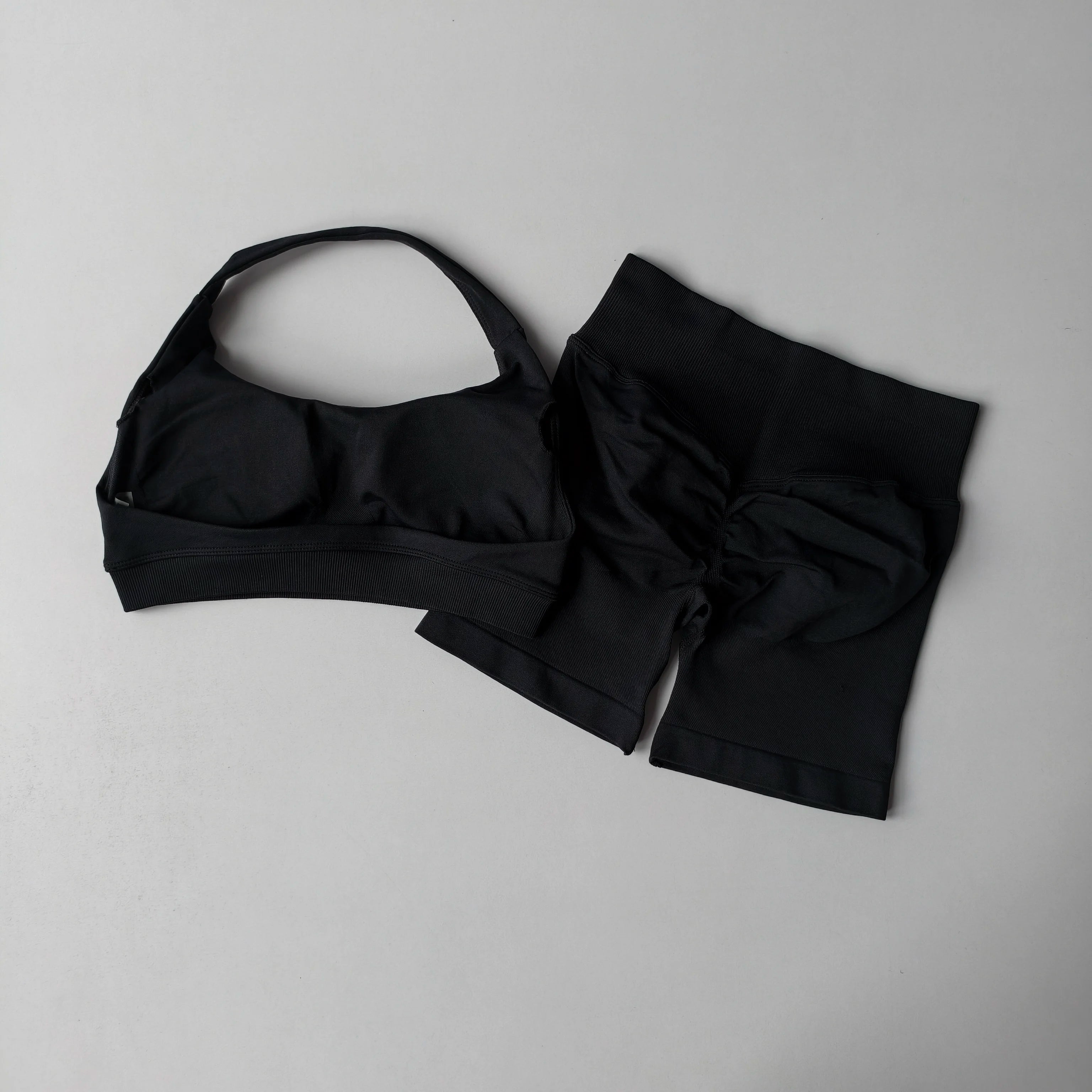 2 Pieces Yoga Suit for Women Seamless Fitness Gym Clothes Halter Sports Bra Matching Impact Shorts Workout Sets Gym Outfit - ATFH