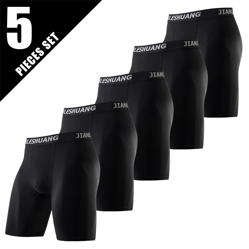5piece Set Of Men's Classic Black And White Elastic Long Underwear Quick Drying Comfortable Sporty Youth Trend Flat Corner Pants