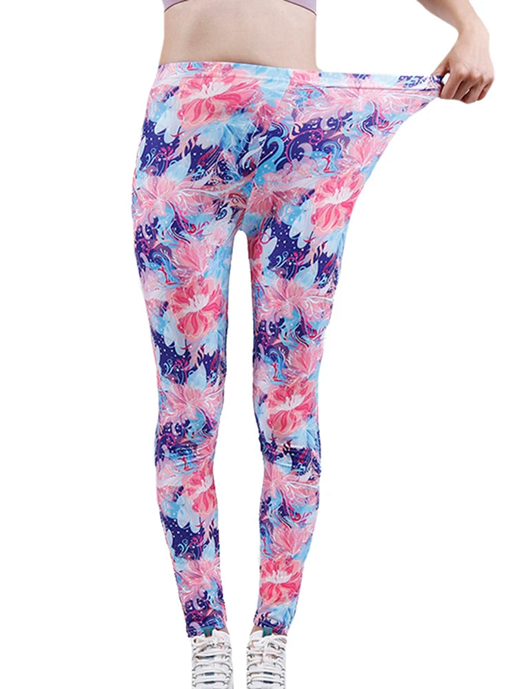 CUHAKCI Fashion Women Leggings Beautiful Leaf Floral Printing High Waist Jeggings Stretch Pant Sexy Hot Sale Clothing Mujer - ATFH