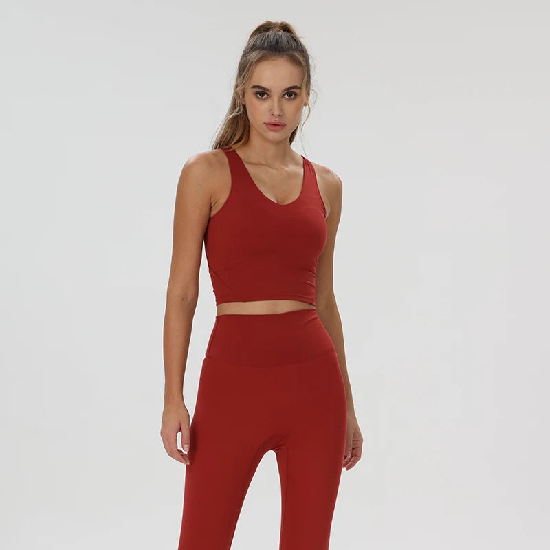 Women's Seamless U Neck Yoga Crop Top - Buttery Soft Ultra-Stretch Fitness Vest with Racerback & Removable Pads - ATFH