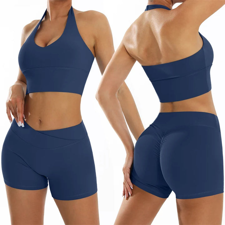 Sexy Yoga Shorts Set Fitness Suits For Women Sportswear Summer Scrunch Sports Outfits Quick-Dry Breathable Gym Workout Clothes - ATFH