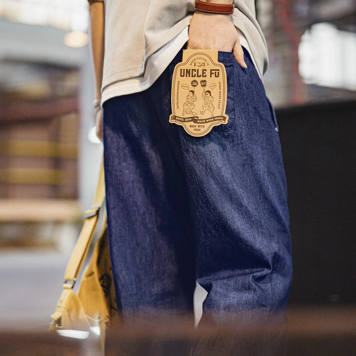 Maden Men's Vintage Denim Jeans Washed Blue Lightweight Baggy Straight Wide Leg Zipper Casual Spring Summer Pants ATFH