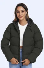 Women Lightweight Jacket Hooded Coat Zipper Pocket Fashion Casual Warm Coat with a Hat Autumn Winter Coat
