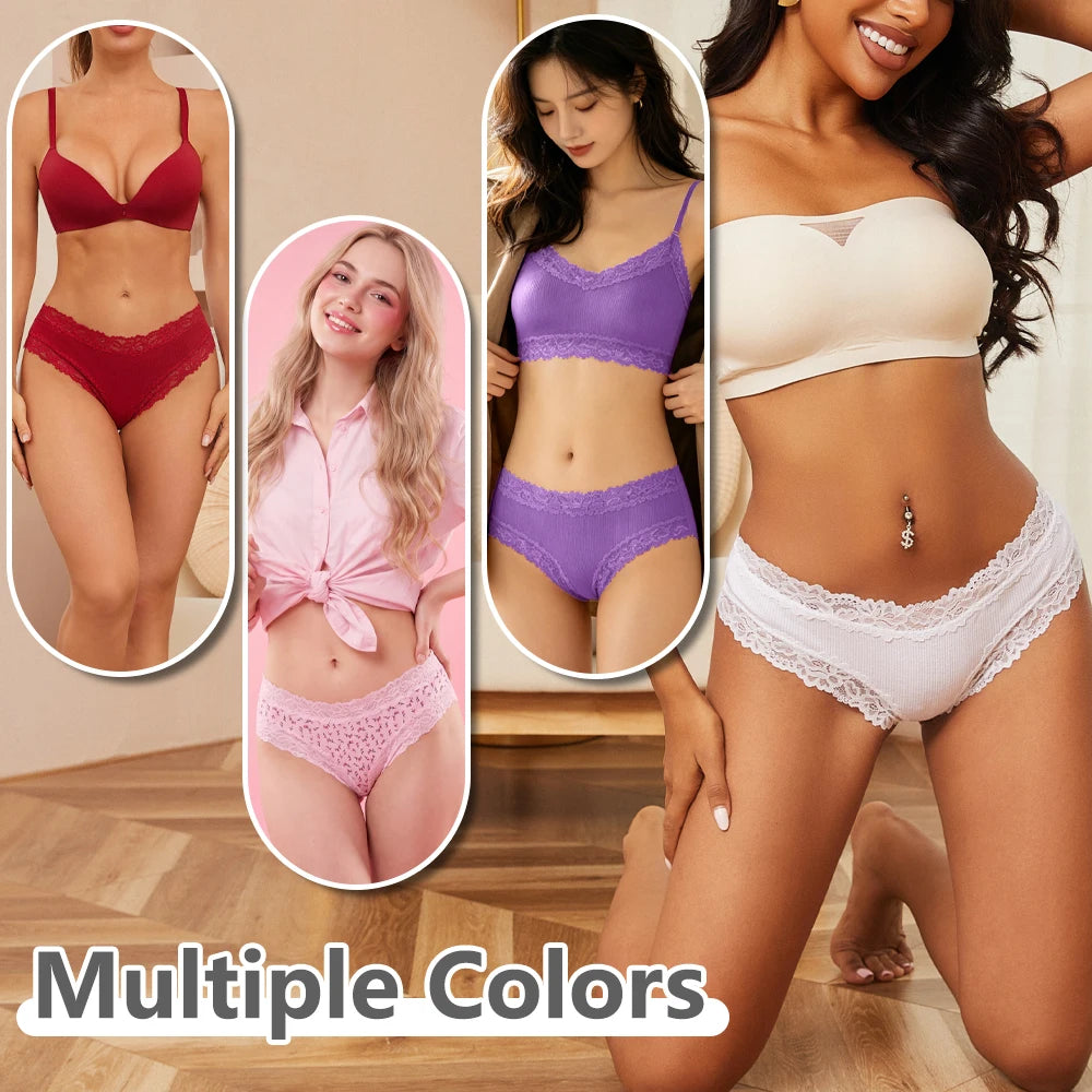 3Pcs Cotton Lace Patchwork Bikini Panties Women Seamless Floral Print Brazilian Pants Low Waist Breathable Female Sexy Lingerie