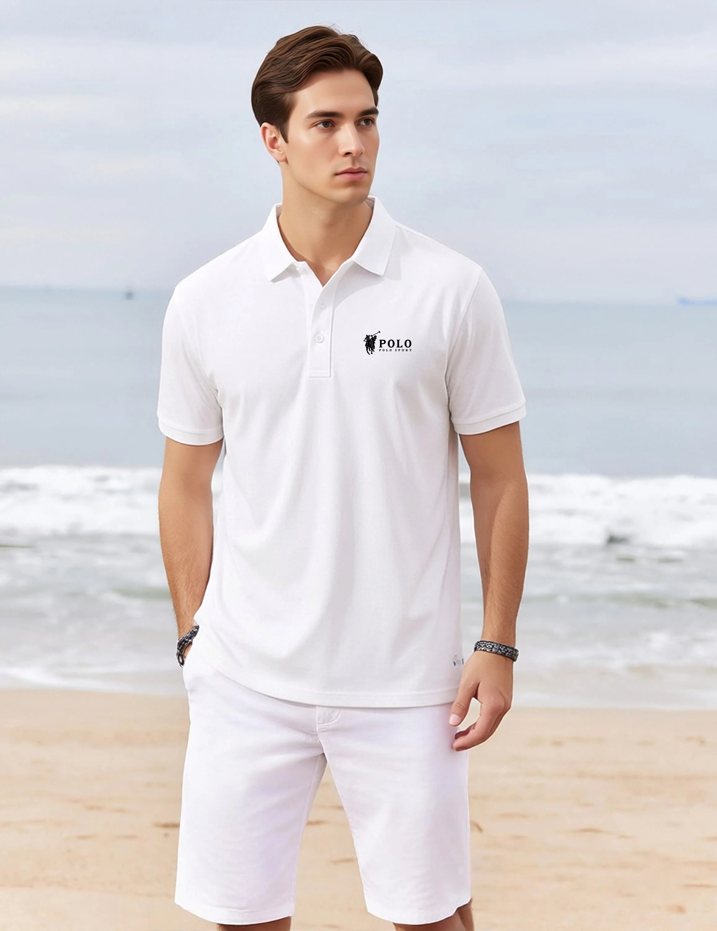 Men's summer high-quality short sleeved polo shirt button letter printed T-shirt for business and casual men's wear