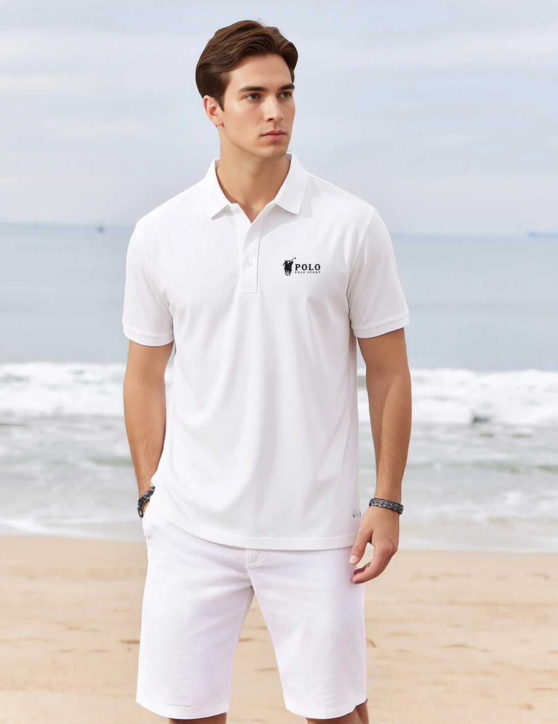 Men's summer high-quality short sleeved polo shirt button letter printed T-shirt for business and casual men's wear