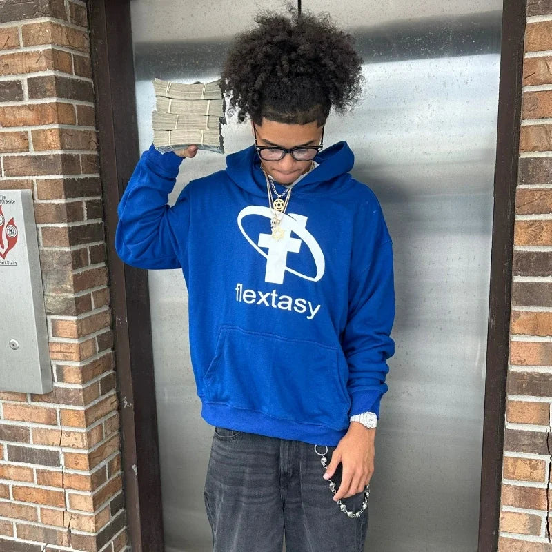 2000s Fashion Harajuku Hoodie Print Casual Gothic Klein Blue Streetwear Unisex New Trendy Hip Hop Sweatshirt Oversized Clothes