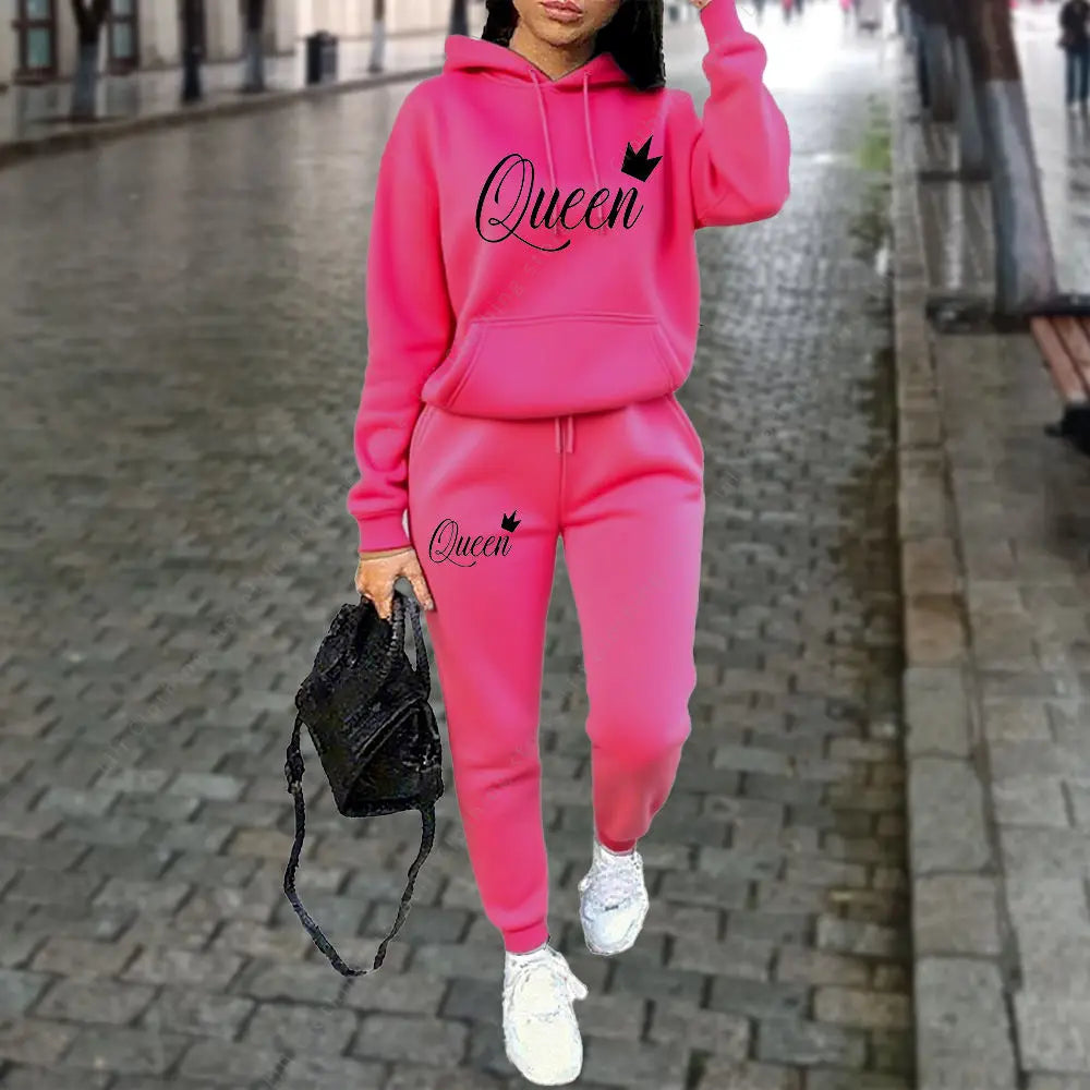 Queen Letter Graphic Print Women's Sets Hoodies Pants 2pcs Suit Autumn Winter Sports Jogging High quality Aesthetic Tracksuit