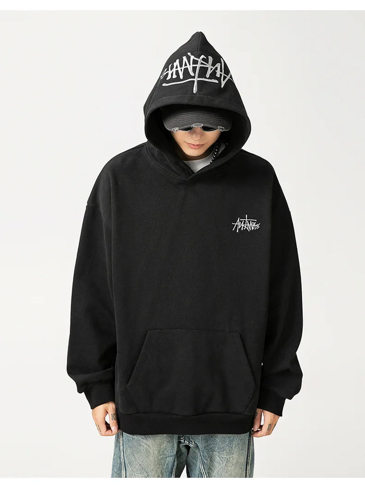 400G Heavy Thick Letter Embroidered Hoodies for Men's Autumn Winter Style American Trendy Couple Loose Hoodie Coat - ATFH