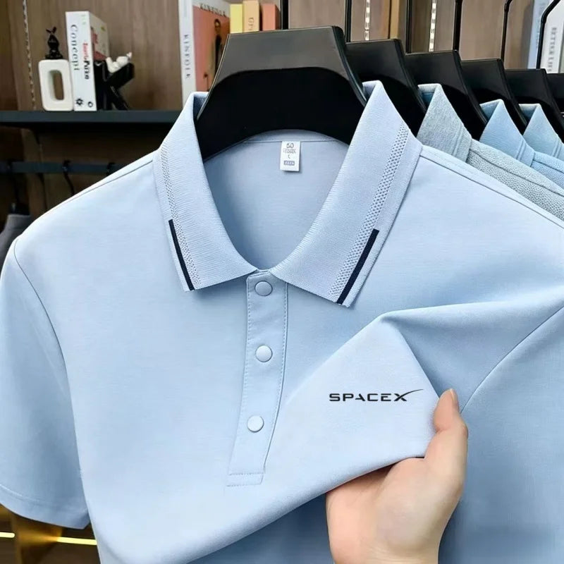 Men's new ice silk exquisite letter embroidery fashionable polo shirt summer business casual comfortable soft breathable top