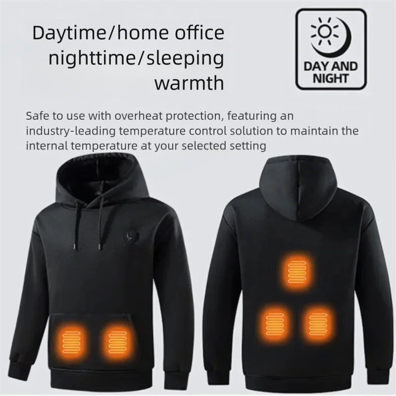 5 Areas Casual Heated Hoodie with Lights Men's Long Sleeve Thermal Sweatshirt Intelligent Temperature Control Adjustment Jacket - ATFH