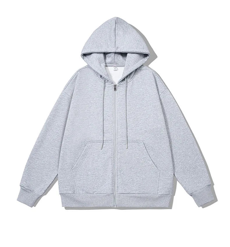 Men's Long Sleeve Zipper Hoodie Autumn Winter Fashion Casual Loose Fit Sweatshirt Sportswear Male Outfit - ATFH