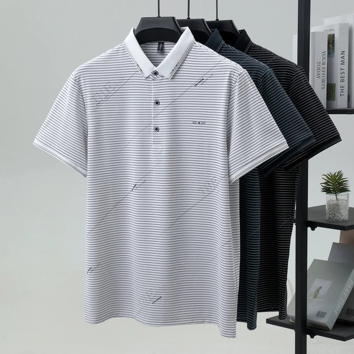 Light luxury stripe short sleeve men polo shirt summer trend brand letter embossed high-quality silky cotton breathable T-shirt