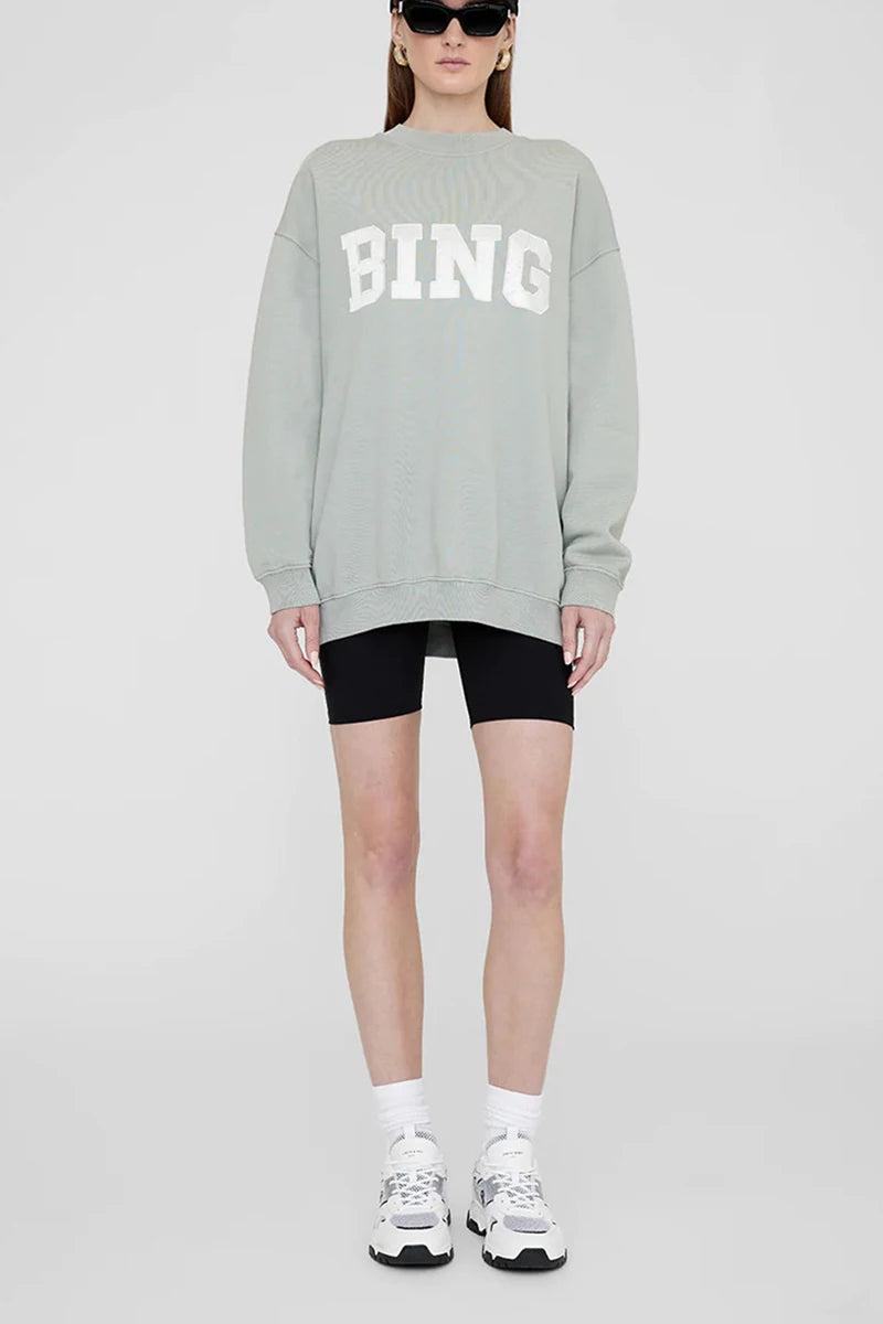 Autumn and winter BING embroidered patch fabric round neck pullover loose cotton sportswear sweatshirt for women - ATFH