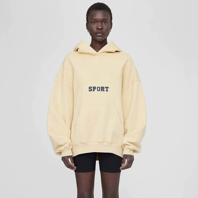 New 2026 Autumn Winter North American Niche Classic Letter Front Felt Patch Embroidered Fleece Women's Fleece Hoodie Sweatshirts - ATFH