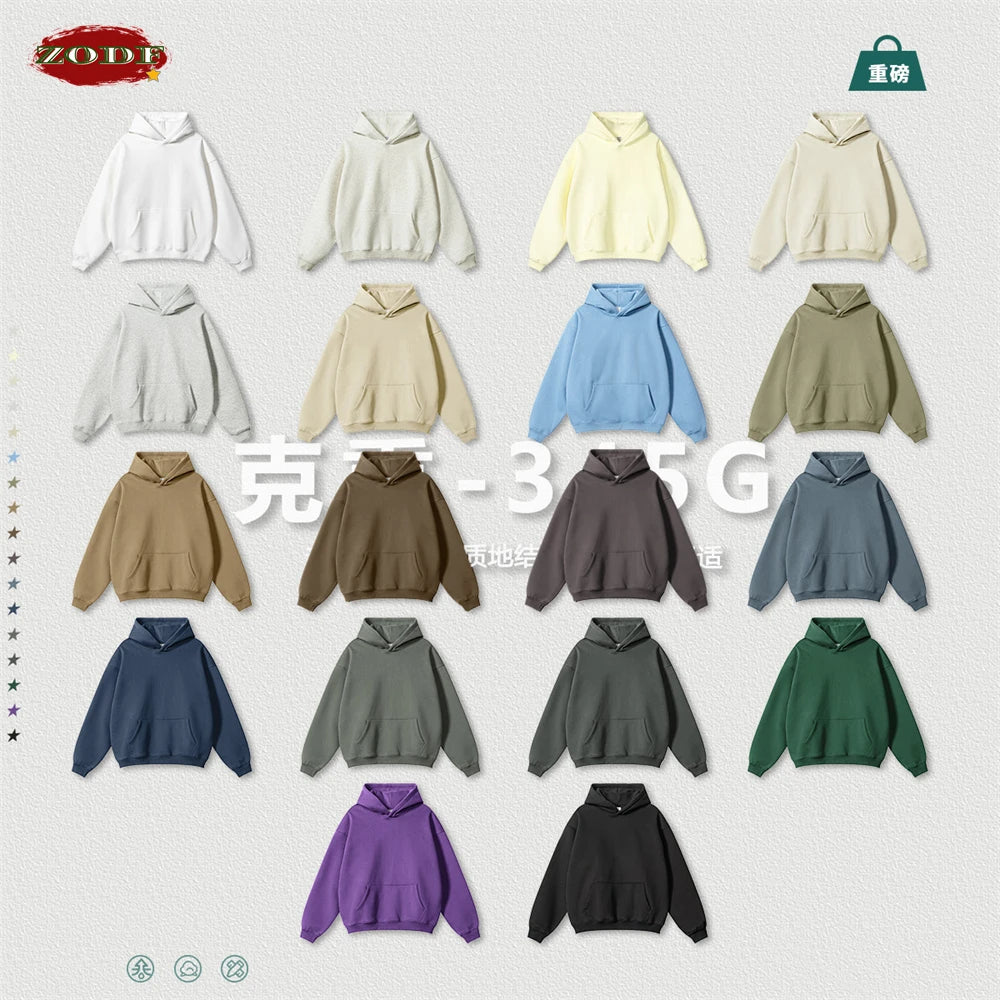 Autumn Winter Men 345gsm Fleece Hoodies Unisex Women Relax Fit Warm Solid Hooded Pullovers Sweatshirts HY0863 - ATFH