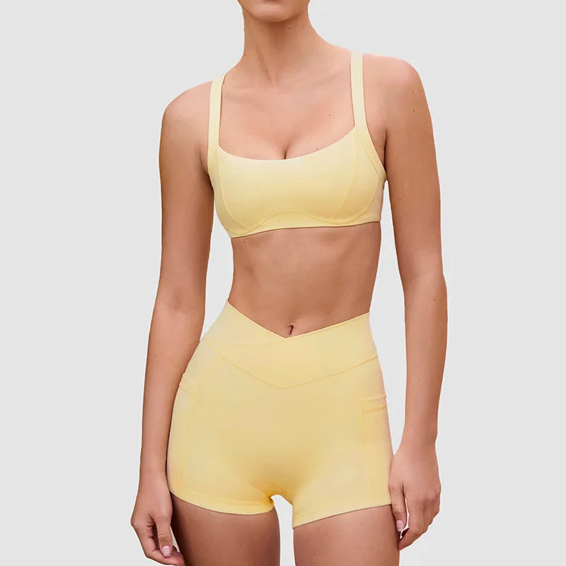 High Elastic Nude Feeling Breathable Elastic Cross Waist Three-point Shorts Suspender Beautiful Back Sports Underwear Yoga Suit - ATFH