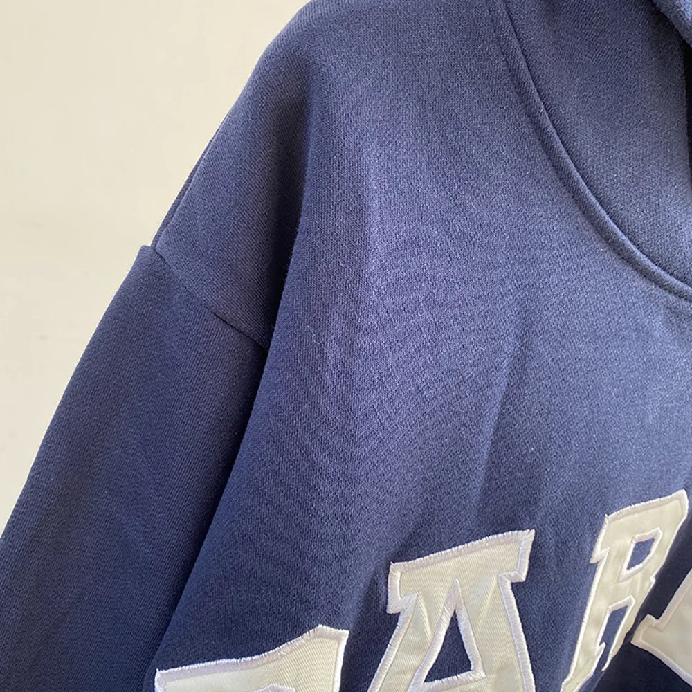 Rowan PK-LM003 Navy Blue Women Long Sleeve Female Hoodies Letter Embroidery Sweatshirts Vintage Casual Sports Lady Top 2026 - ATFH