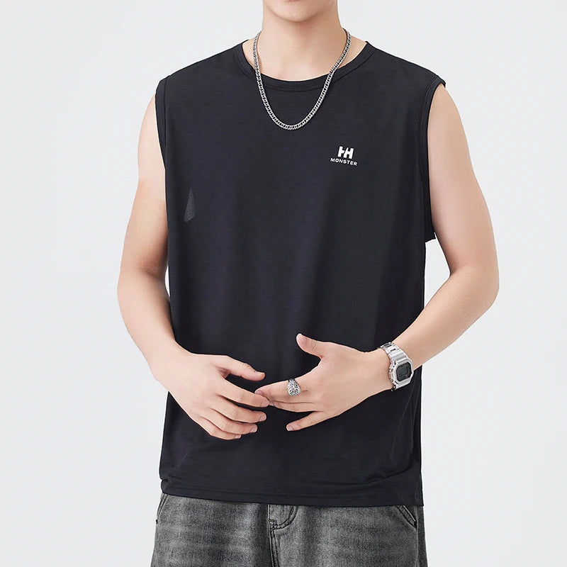 Men's Summer Ice Silk Tank Tops Gym Stringer Transparent Bodybuilding Sleeveless T Shirt Fitness Vest Tees Male Muscle Singlets
