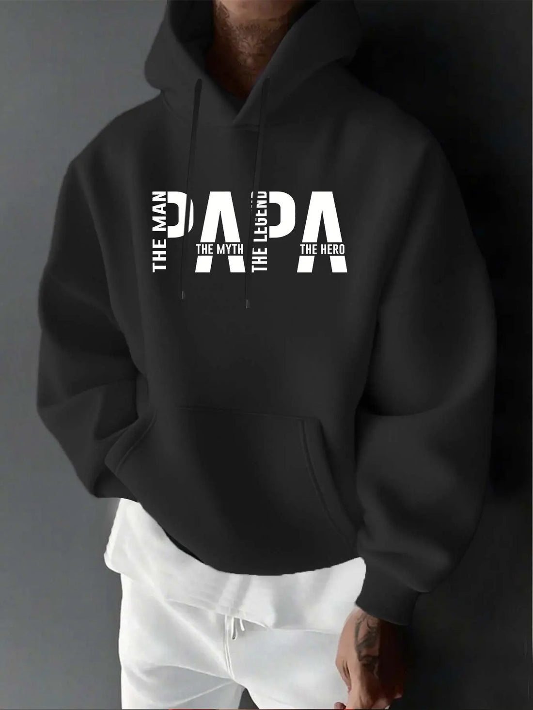 Father's Day Men's Sweatshirt, PAPA Letterprint Cap Sock, American Retro Hooded Sweatshirt, Men's Long-Sleeved Hooded Shirt