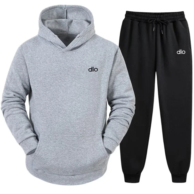 Spring  Autumn Men's Hooded Jogging Gym Fitness and Leisure Set Street Fashion Y2K Clothing Printed Neutral Sports 2-piece Set