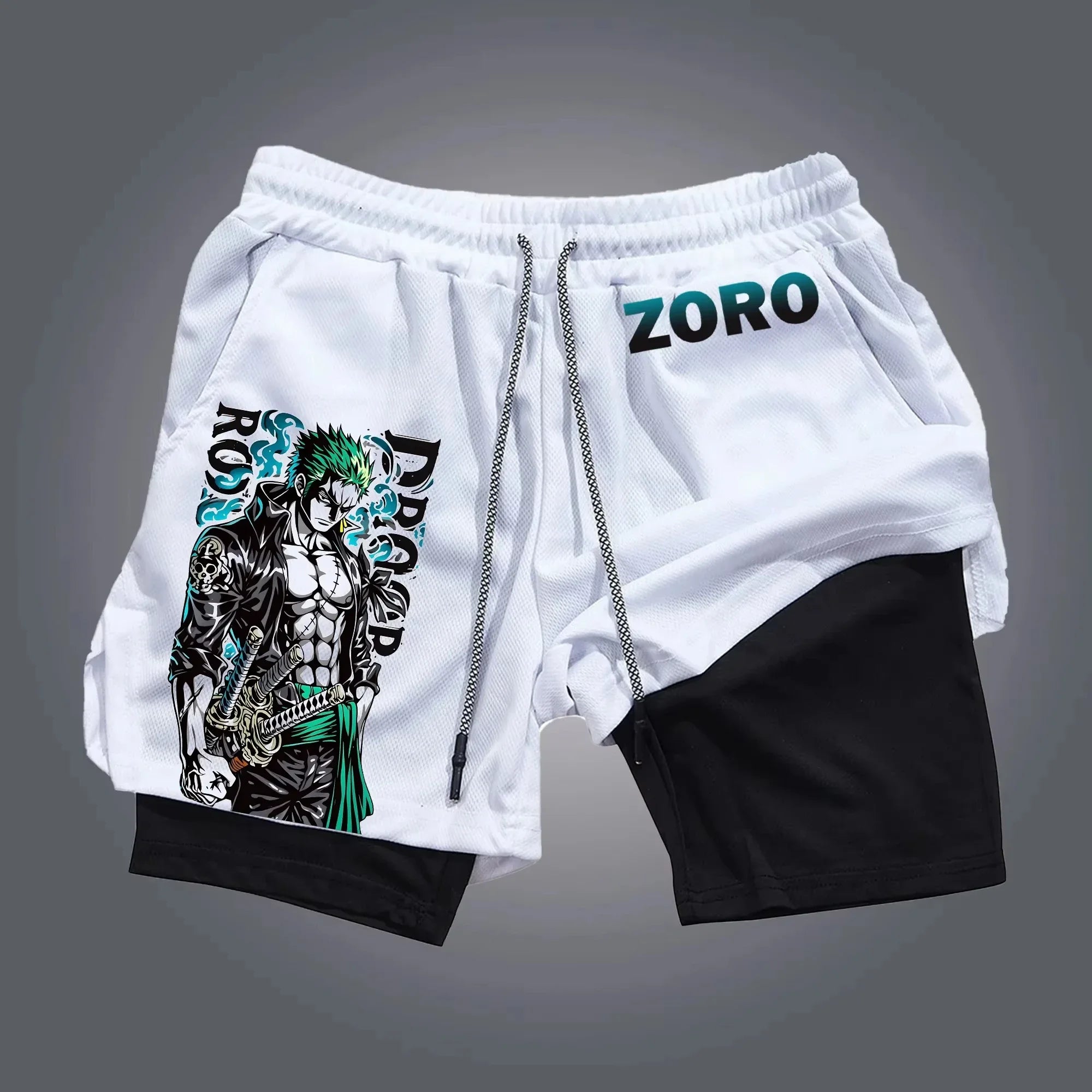 Bandai One Piece Luffy Printed Double-layer Shorts, Loose Men's and Women's Summer Sweat-wicking and Breathable Sports Shorts