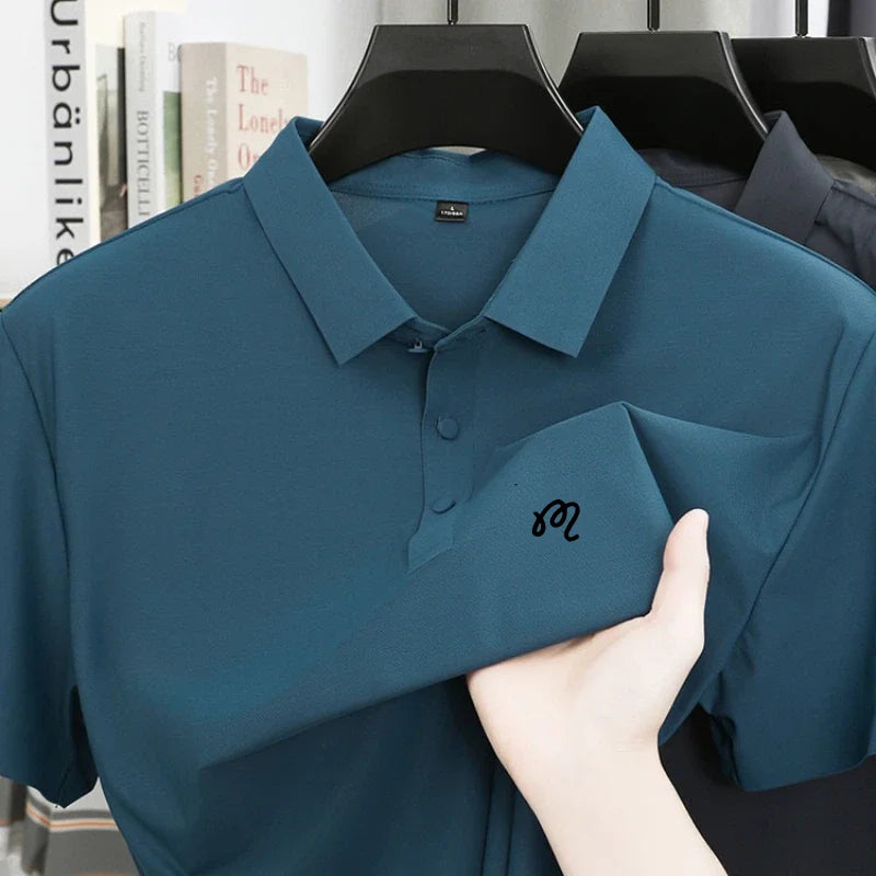 Golf printed short sleeved men's brand polo shirt ice silk seamless top summer new comfortable breathable casual lapel T-shirt