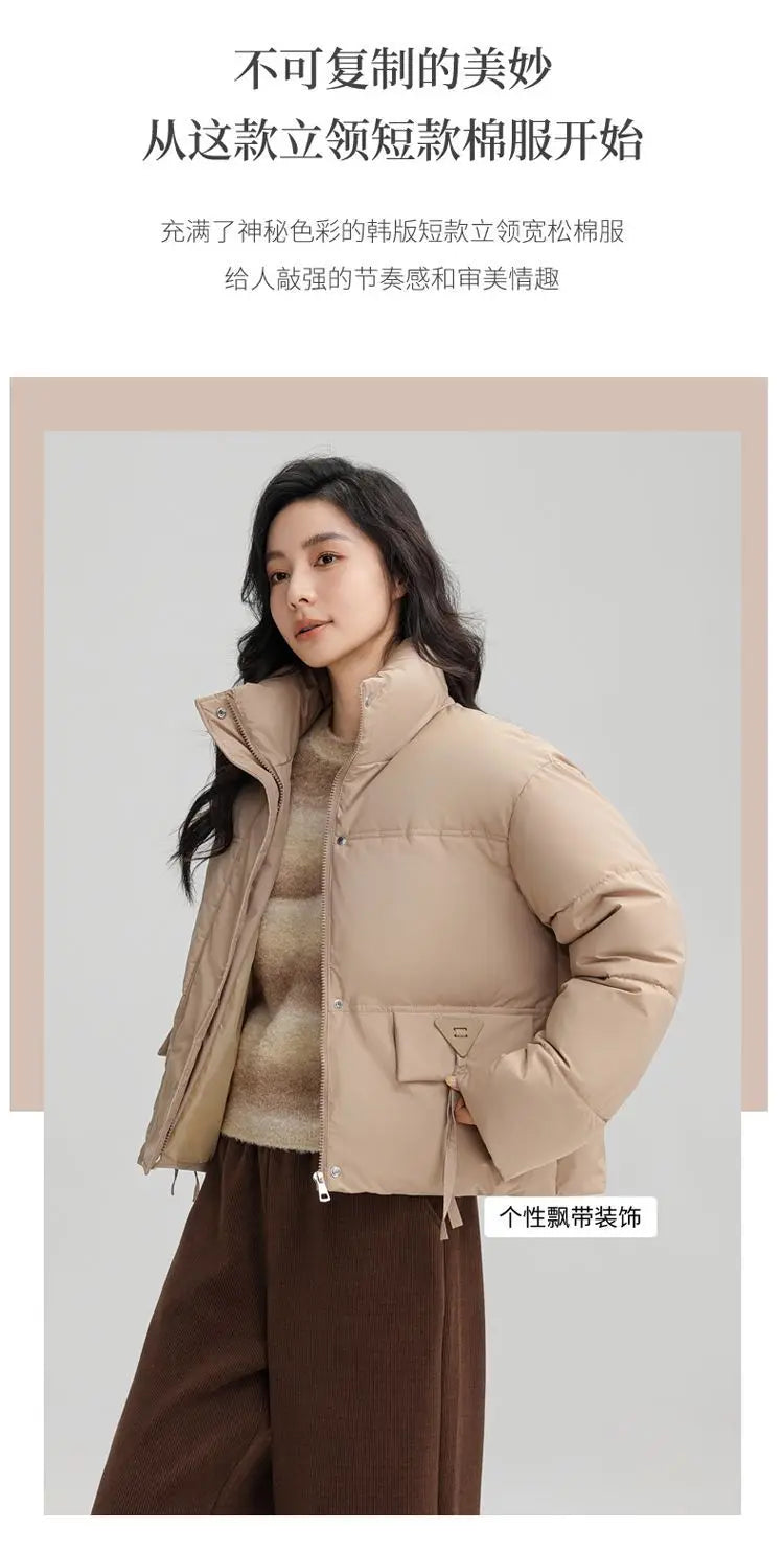 New Down and Cotton Jacket women's Short Korean Version Cotton Jacket  Stand Collar Loose Autumn and Winter bread Fashion jacket ATFH