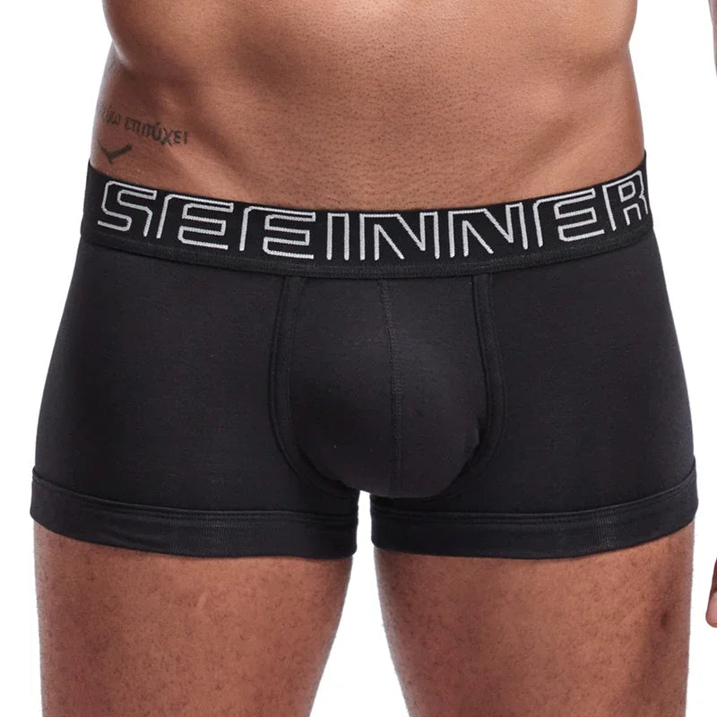 Seeinner Mens Boxer Shorts Cotton U Convex Pouch Underwear Soft Comfortable Underpants Cueca Masculina M-XXL Black White Gray