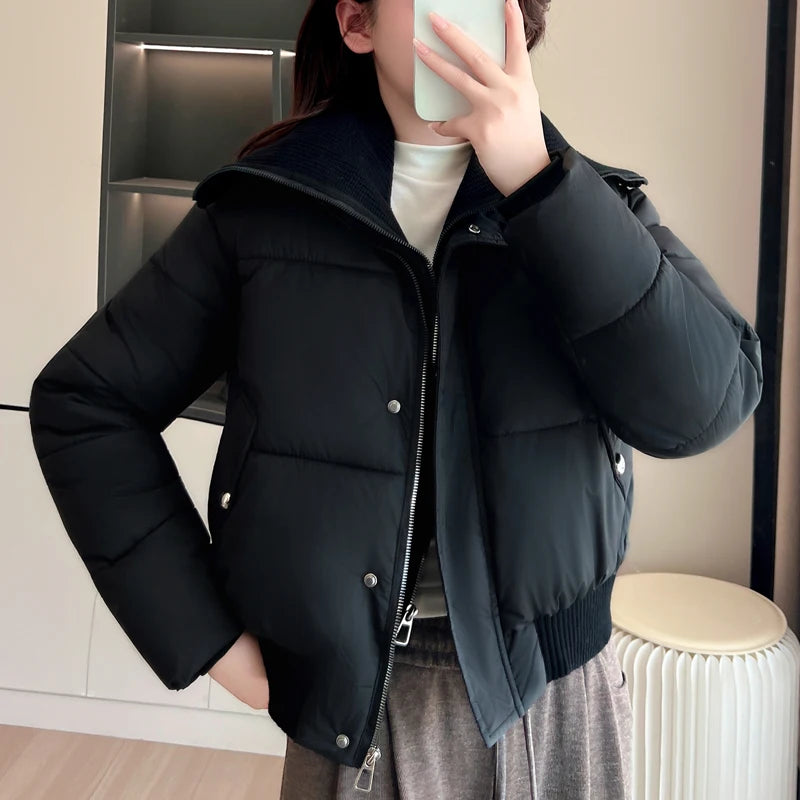 Fashion Winter Coat Female Short Parkas Long Sleeve Loose Thick Warm Women's Jackets ATFH