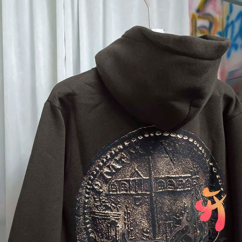 Winter Brown Fleece Utopia Jackets High Quality Vinatge Print Zipper Hoodie Hiphop Street Cactus Jack Hoodys Men Women Cleanfit - ATFH