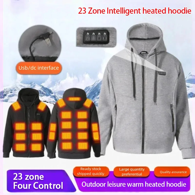 23 Areas Intelligent Warm Heated Hoodie Couple Style Outdoor Casual Four Control Constant Temperature Heating Hooded Sweatshirt - ATFH