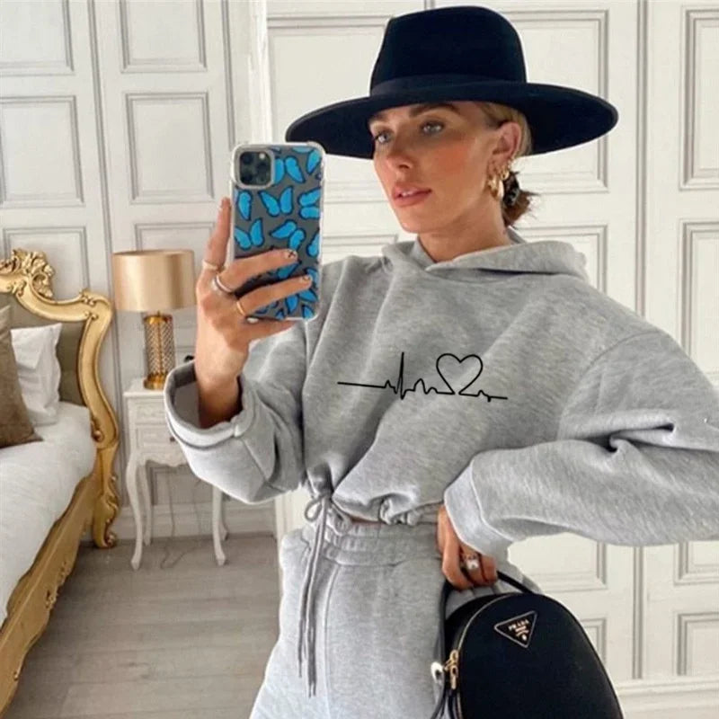 Women Hooded Tracksuit Sports 2 Pieces Set Sweatshirts Pullover Hoodies Pants Suit Home Sweatpants Trousers Outfits 2025