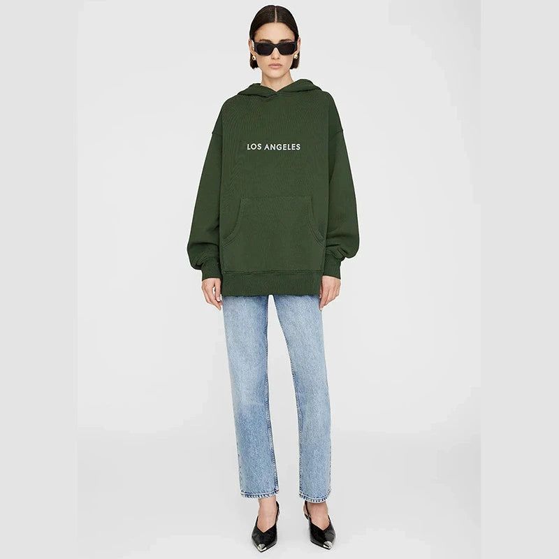 New 2025 Autumn Winter North American Niche Classic Letter Front Felt Patch Embroidered Fleece Women's Fleece Hoodie Sweatshirts - ATFH