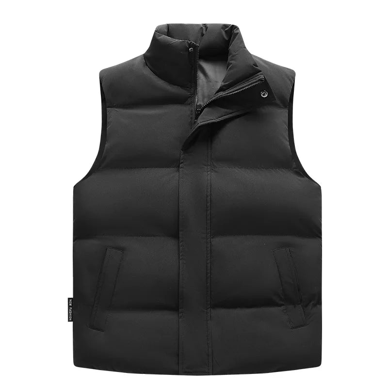 2026 Winter New Down Cotton Vest for Men Solid Color Stand Collar Versatile Sleeveless Vest Cold Resistant Warm Cotton Waistcoat